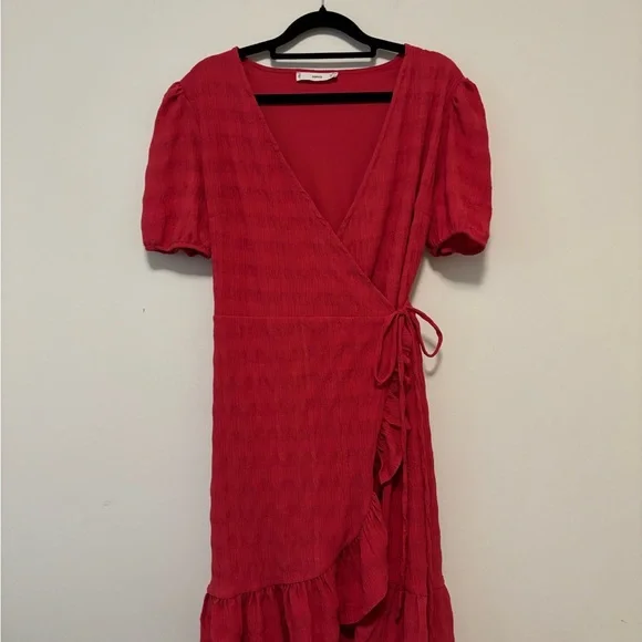 Mango Red Ruffle Wrap Mini Dress - Picture 2 of 3